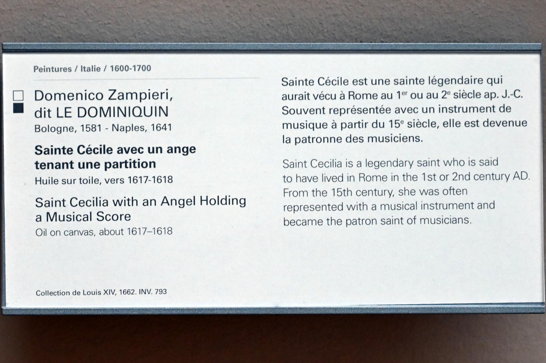 Domenichino (Domenico Zampieri) (1602–1627), Die heilige Cäcilia mit einem Engel, der eine Partitur hält, Paris, Musée du Louvre, Saal 716a, um 1617–1618, Bild 2/2