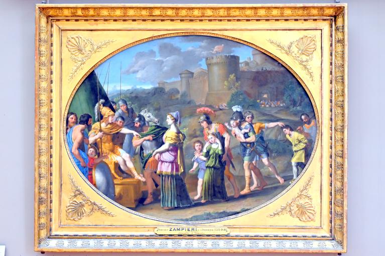 Domenichino (Domenico Zampieri) (1602–1627), Die gefangene Timokleia wird Alexander vorgeführt, Paris, Musée du Louvre, Saal 716a, um 1615