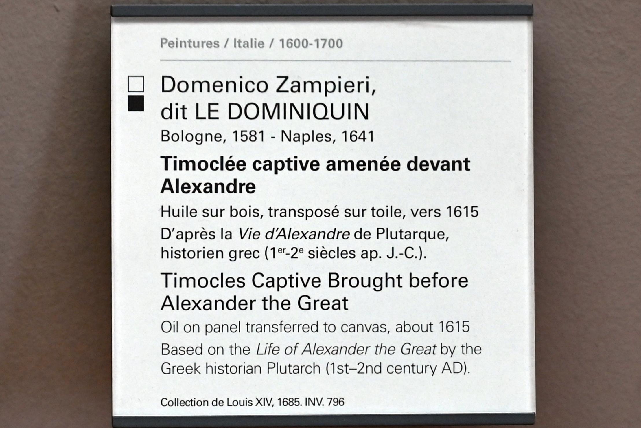 Domenichino (Domenico Zampieri) (1602–1627), Die gefangene Timokleia wird Alexander vorgeführt, Paris, Musée du Louvre, Saal 716a, um 1615, Bild 2/2