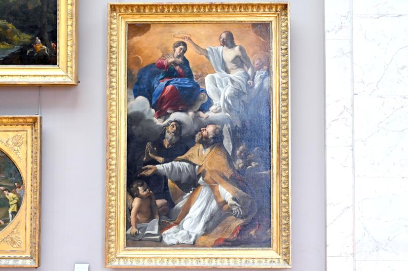 Giovanni Lanfranco (1616–1637), Krönung Mariens mit dem Heiligen Augustinus und dem Heiligen Wilhelm von Aquitanien, Paris, Musée du Louvre, Saal 716a, um 1616, Bild 1/2