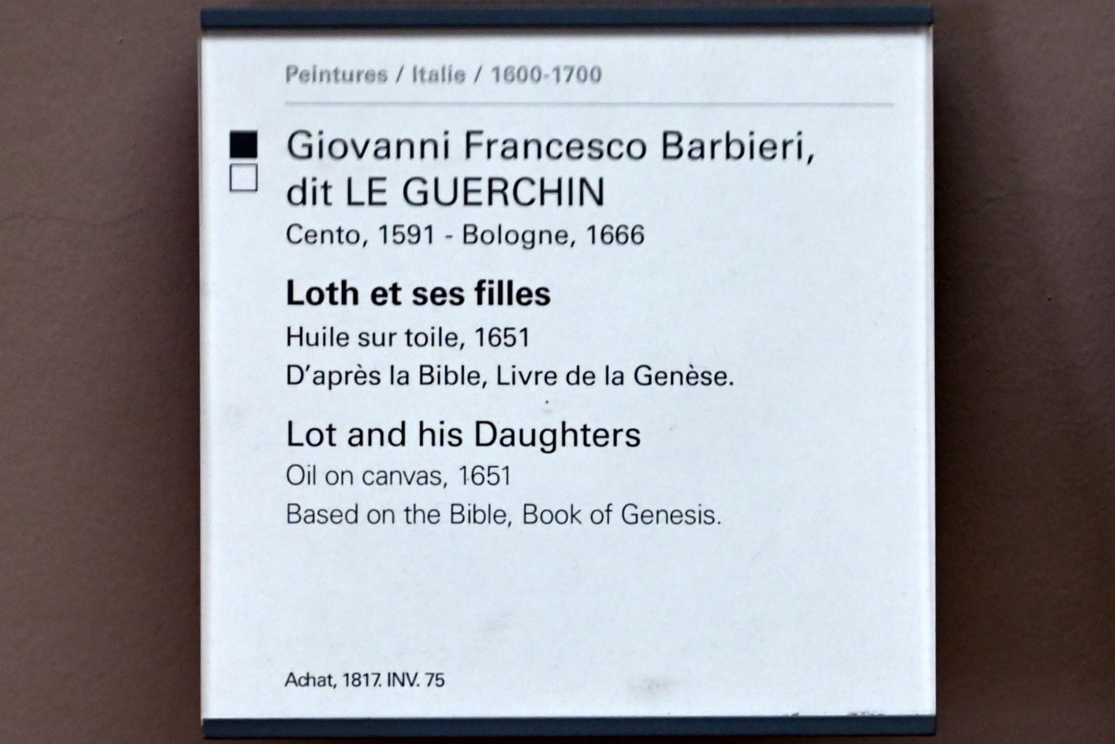 Giovanni Francesco Barbieri (Il Guercino) (1612–1659), Lot und seine Töchter, Paris, Musée du Louvre, Saal 716a, 1651, Bild 2/2