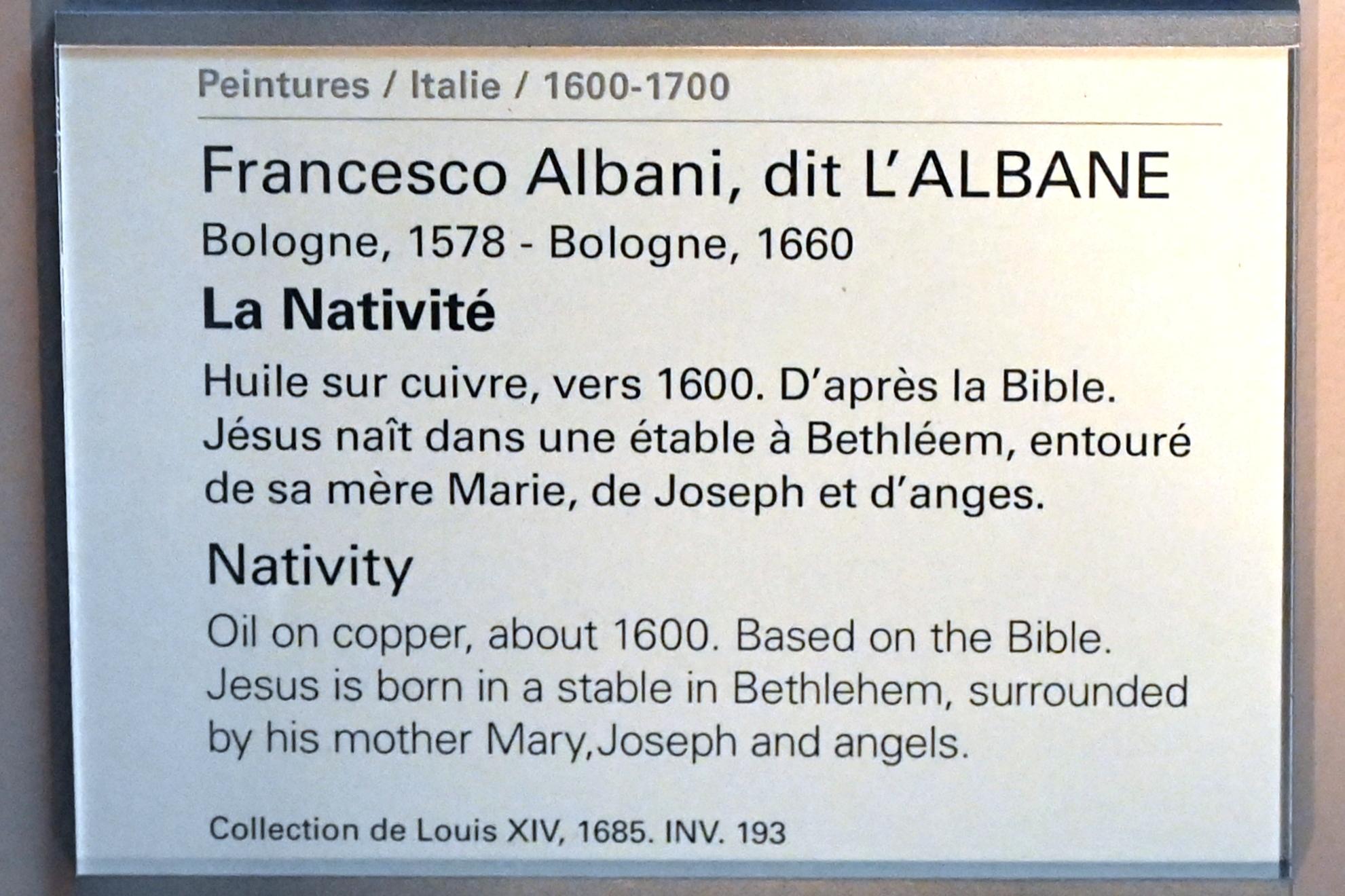 Francesco Albani (1599–1655), Christi Geburt, Paris, Musée du Louvre, Saal 716a, um 1600, Bild 2/2