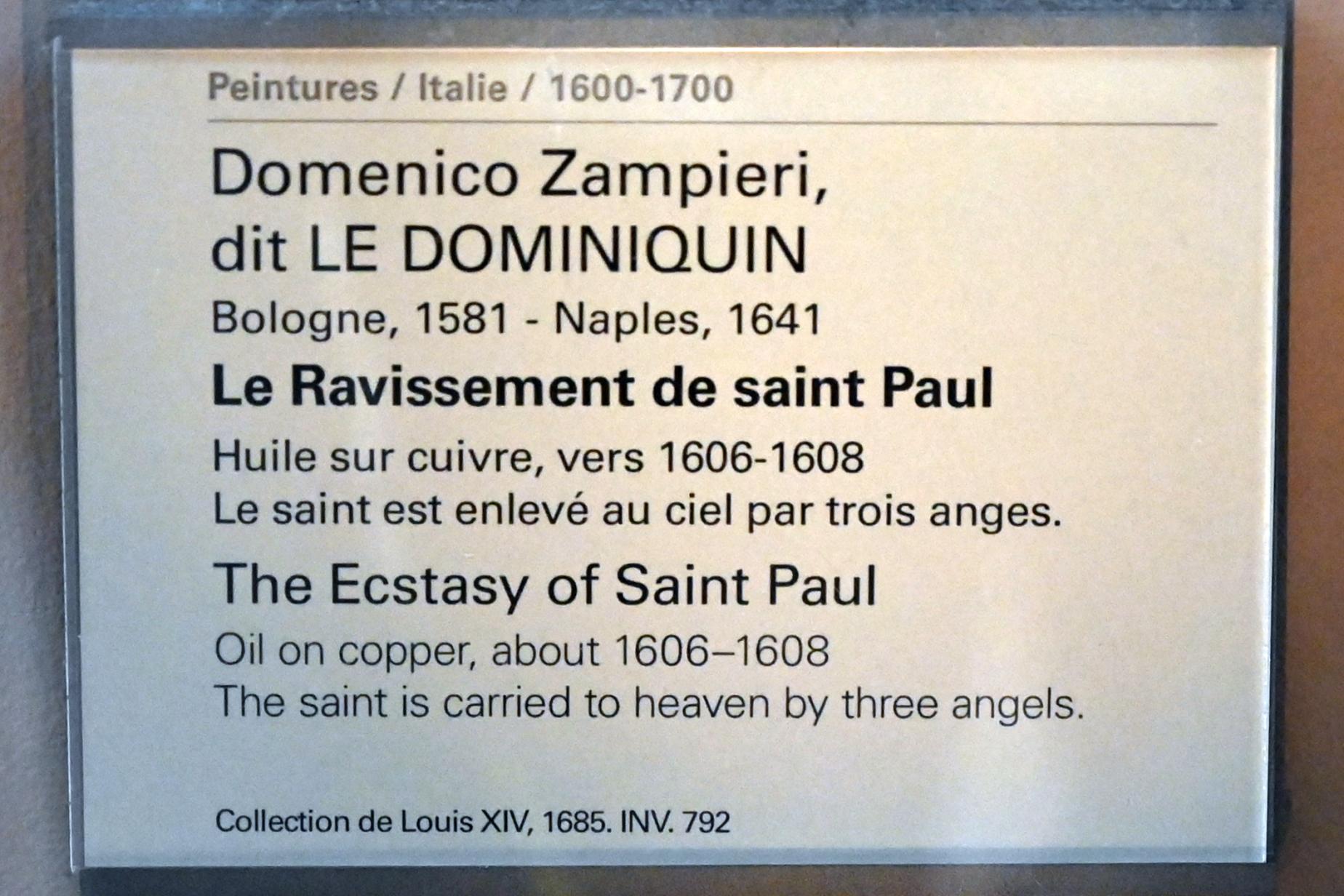 Domenichino (Domenico Zampieri) (1602–1627), Die Entrückung des Heiligen Paulus, Paris, Musée du Louvre, Saal 716a, um 1606–1608, Bild 2/2