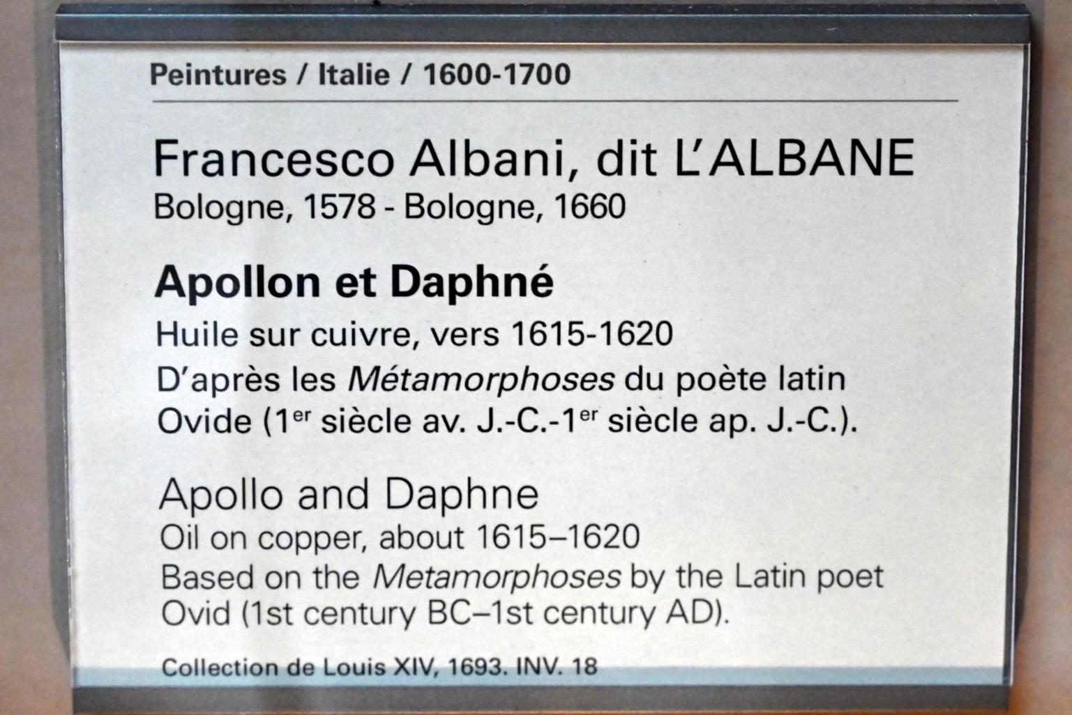 Francesco Albani (1599–1655), Apoll und Daphne, Paris, Musée du Louvre, Saal 716a, um 1615–1620, Bild 2/2