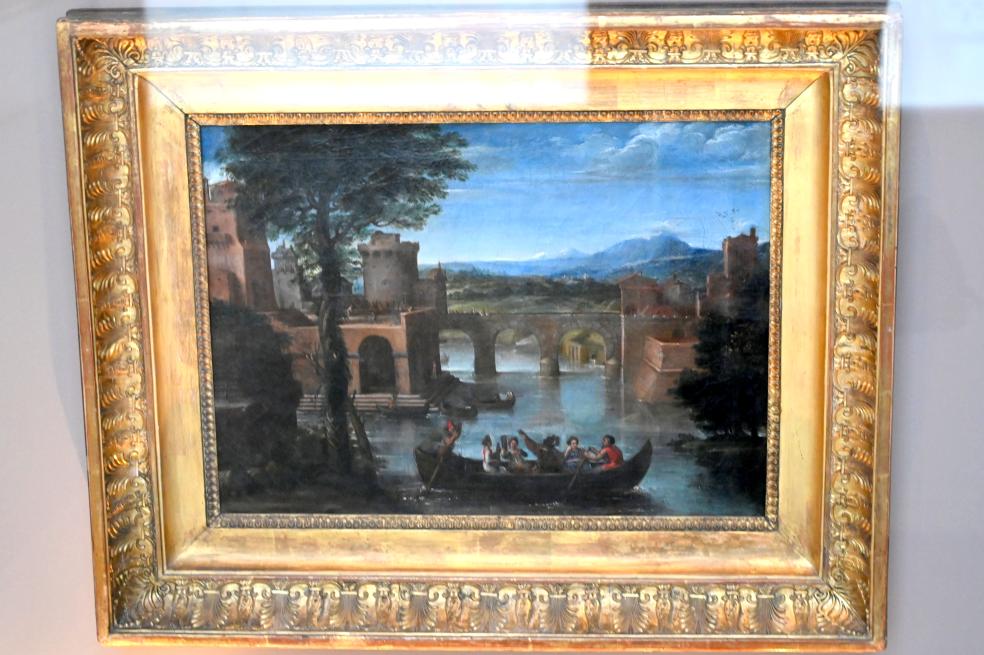 Giovanni Battista Viola (1600–1620), Konzert auf dem Wasser (Die kleine Brücke), Paris, Musée du Louvre, Saal 716a, um 1600–1620, Bild 1/2
