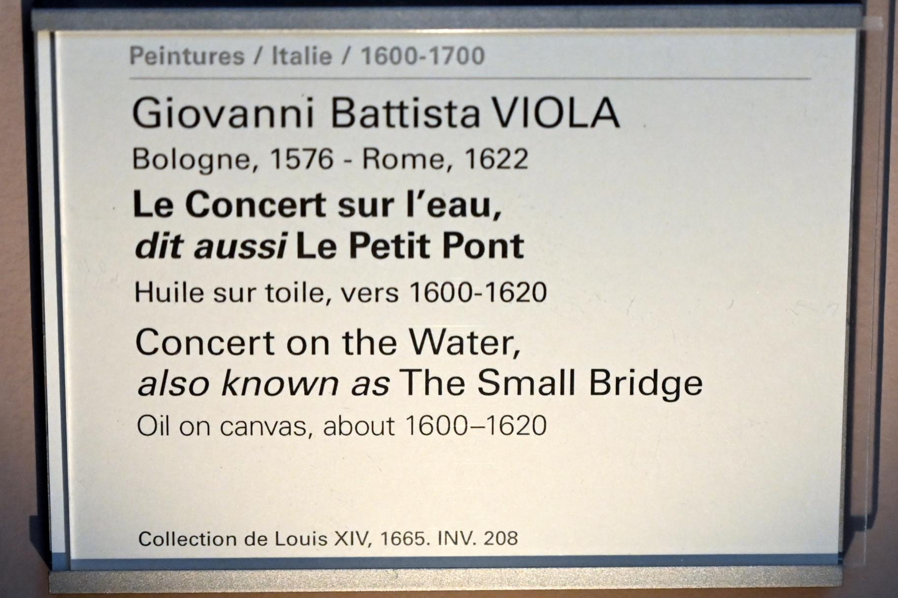 Giovanni Battista Viola (1600–1620), Konzert auf dem Wasser (Die kleine Brücke), Paris, Musée du Louvre, Saal 716a, um 1600–1620, Bild 2/2