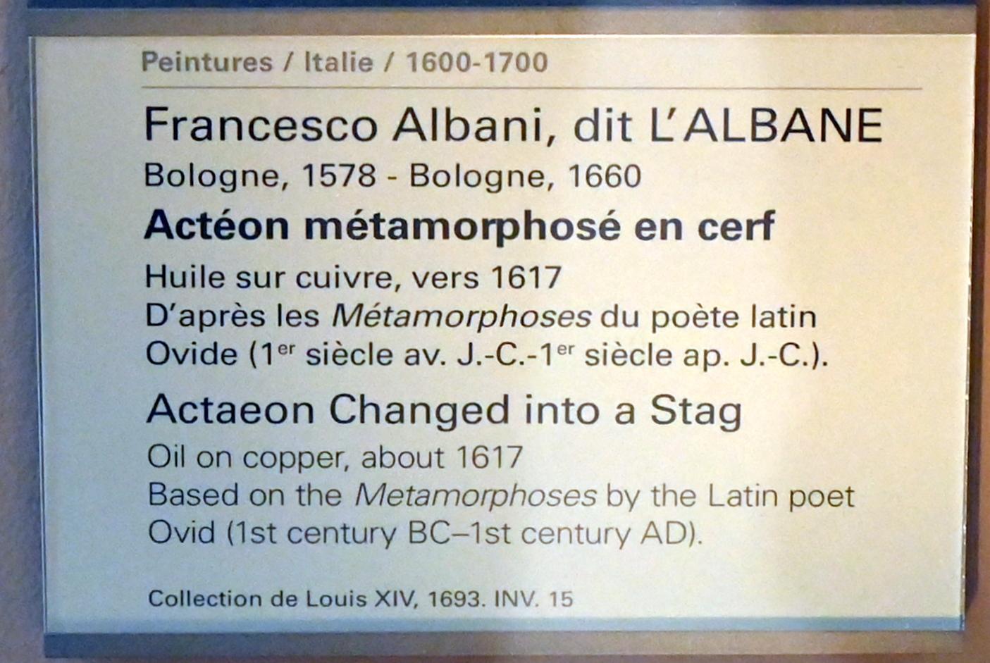 Francesco Albani (1599–1655), Aktäon verwandelt sich in einen Hirsch, Paris, Musée du Louvre, Saal 716a, um 1617, Bild 2/2