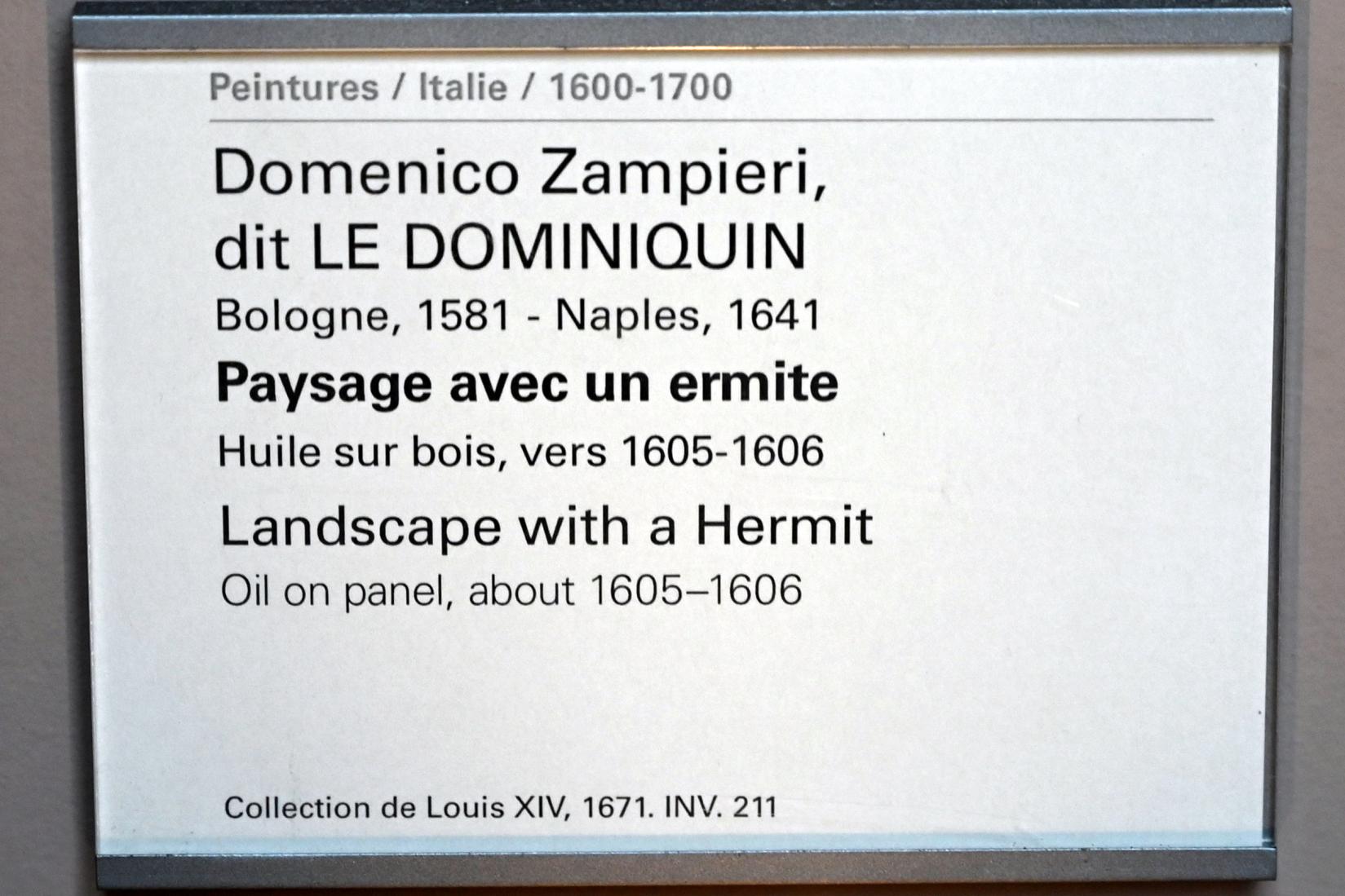 Domenichino (Domenico Zampieri) (1602–1627), Landschaft mit einem Einsiedler, Paris, Musée du Louvre, Saal 716a, um 1605–1606, Bild 2/2
