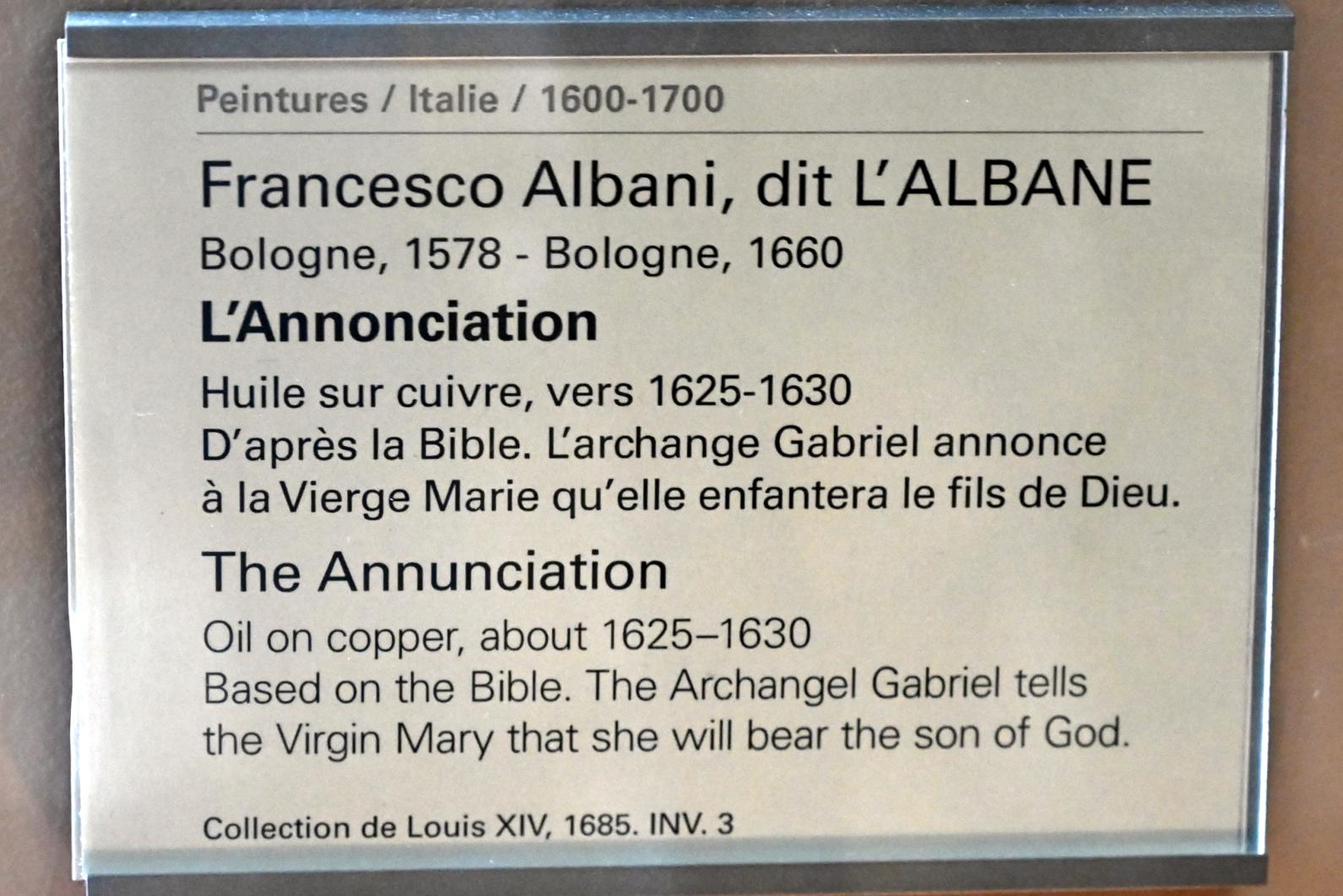 Francesco Albani (1599–1655), Mariä Verkündigung, Paris, Musée du Louvre, Saal 716a, um 1625–1630, Bild 2/2