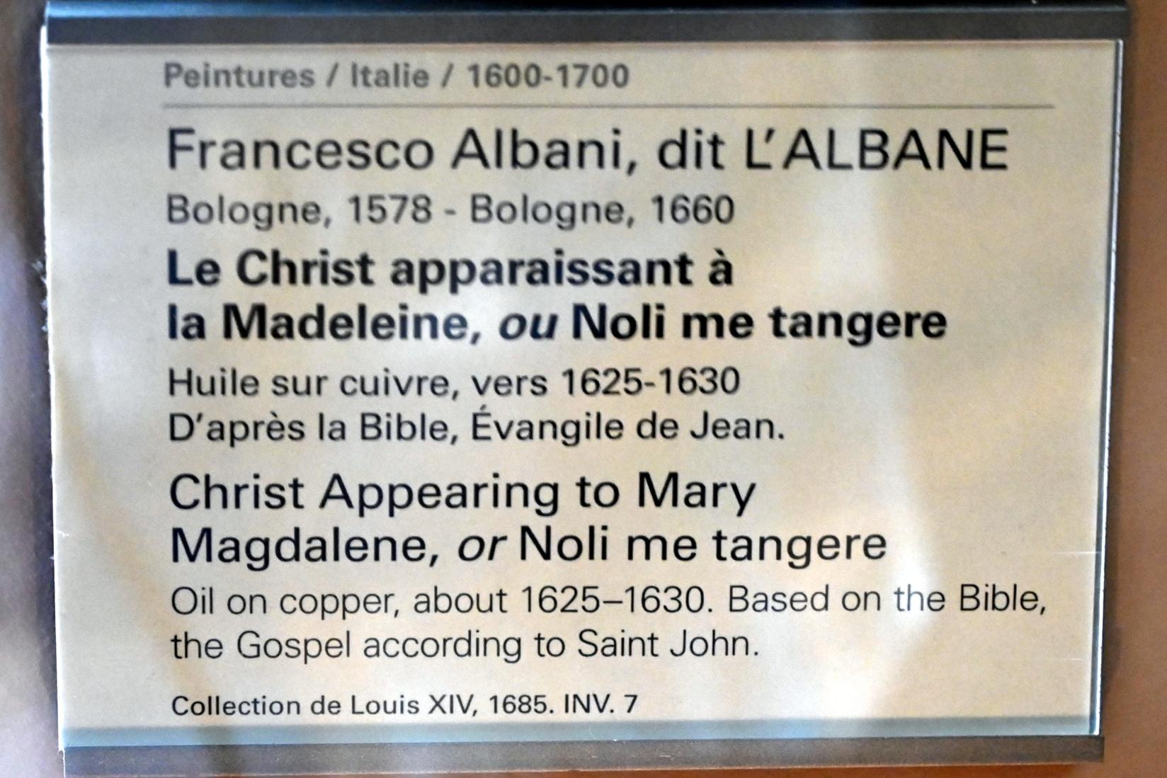 Francesco Albani (1599–1655), Christus erscheint Maria Magdalena (Noli me tangere), Paris, Musée du Louvre, Saal 716a, um 1625–1630, Bild 2/2