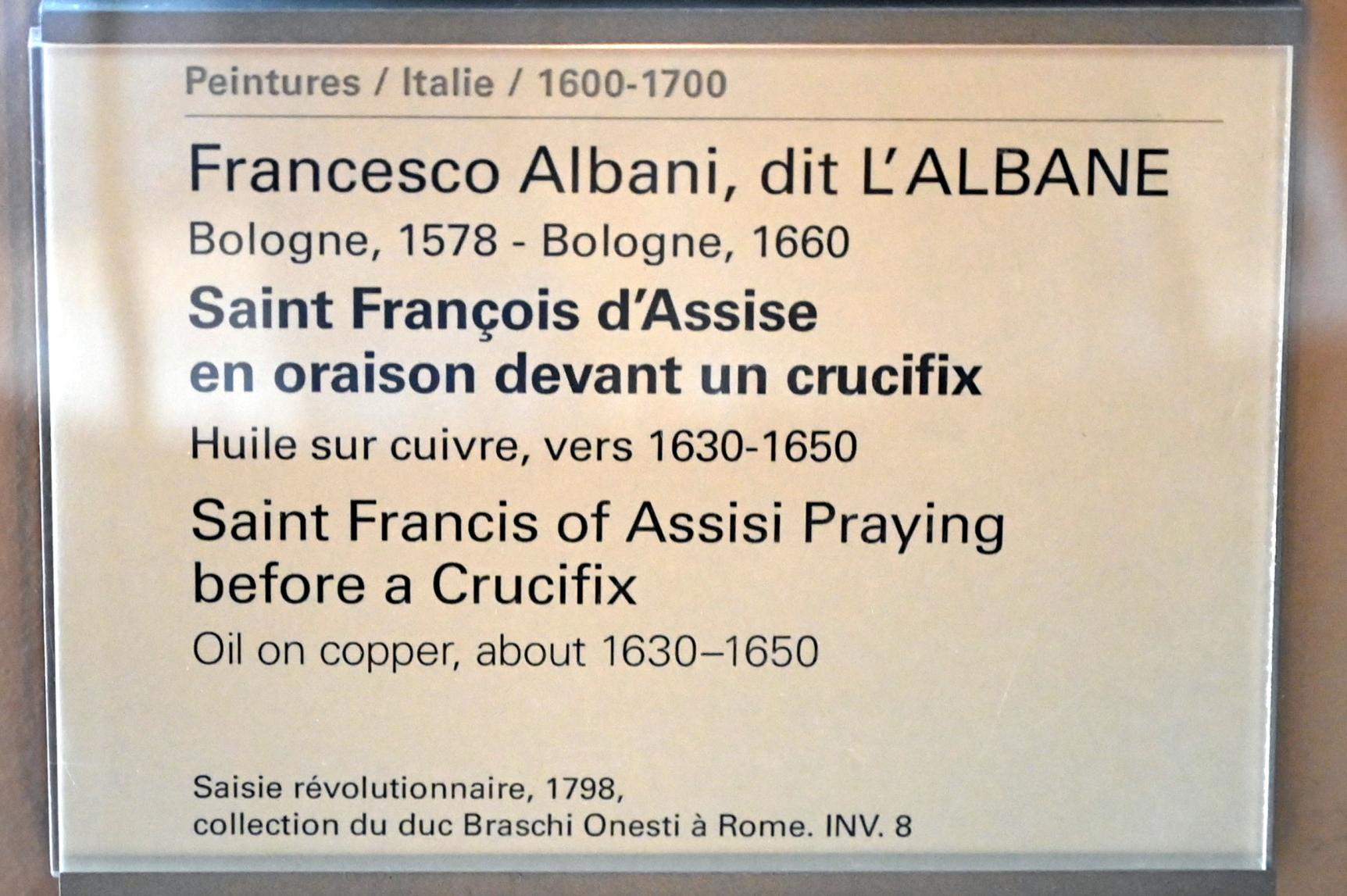 Francesco Albani (1599–1655), Der heilige Franziskus von Assisi im Gebet vor einem Kruzifix, Paris, Musée du Louvre, Saal 716a, um 1630–1650, Bild 2/2
