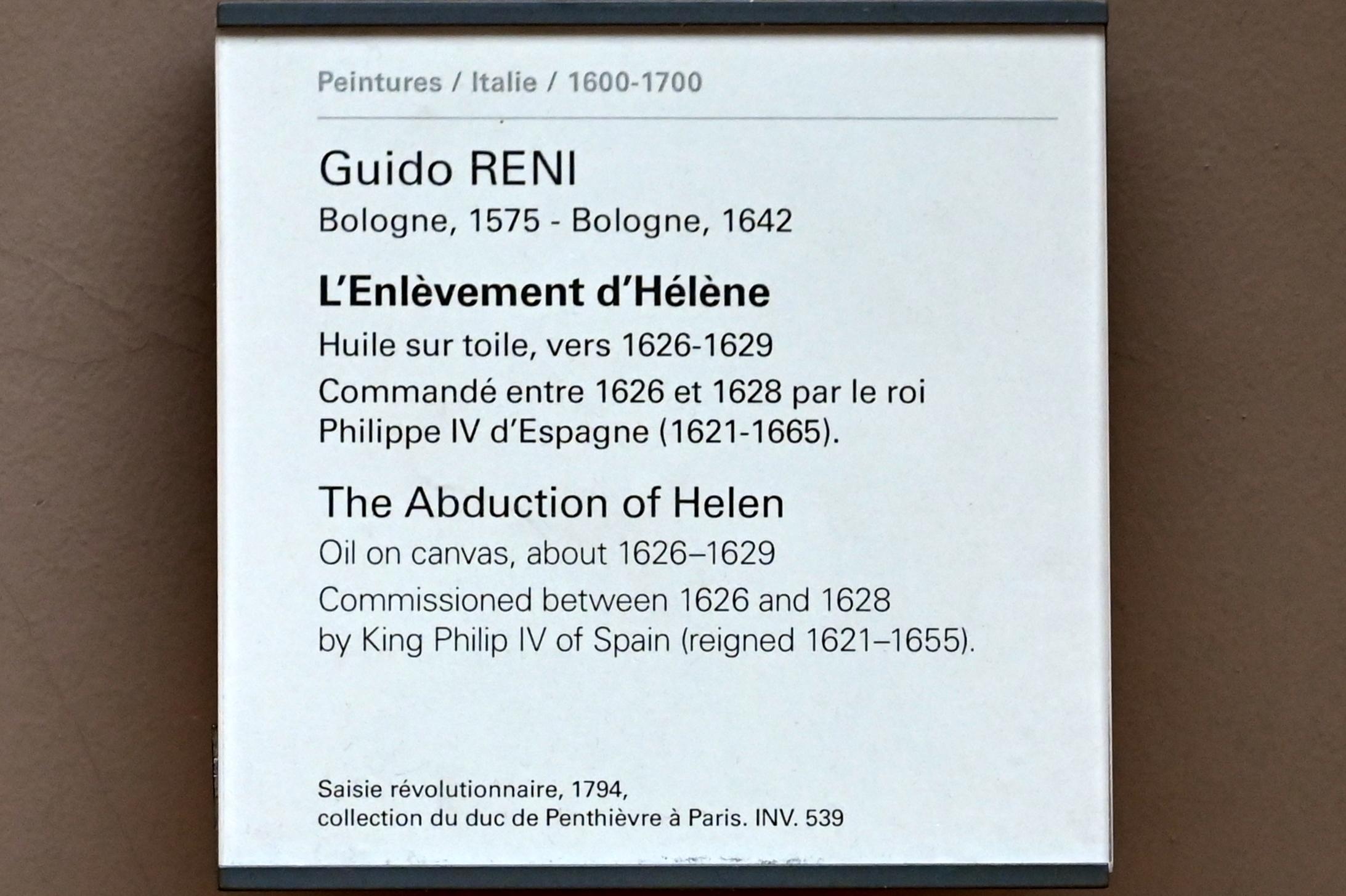 Guido Reni (1596–1641), Die Entführung der Helena, Paris, Musée du Louvre, Saal 716b, um 1626–1629, Bild 2/2