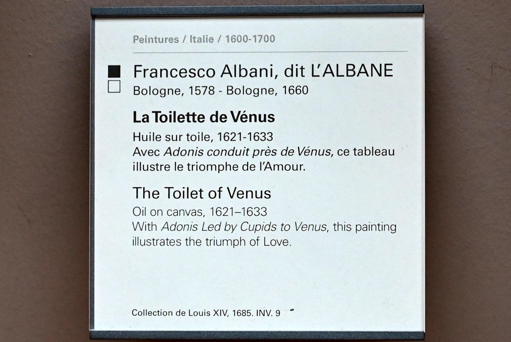 Francesco Albani (1599–1655), Die Toilette der Venus, Mantua, Villa La Favorita, jetzt Paris, Musée du Louvre, Saal 716d, 1621–1633, Bild 2/2