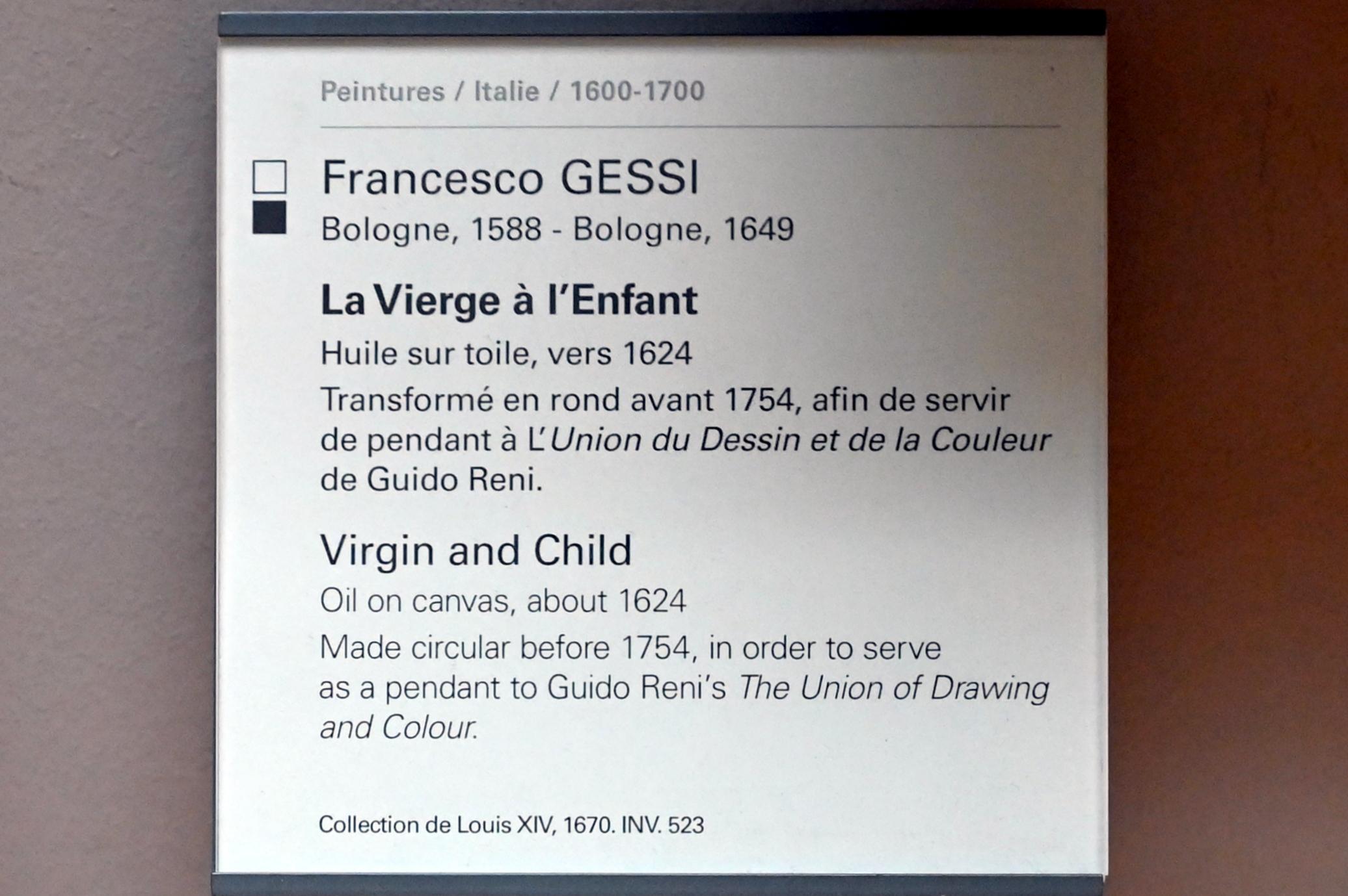 Francesco Gessi (Giovan Francesco Gessi) (1624–1635), Maria mit Kind, Paris, Musée du Louvre, Saal 716d, um 1624, Bild 2/2