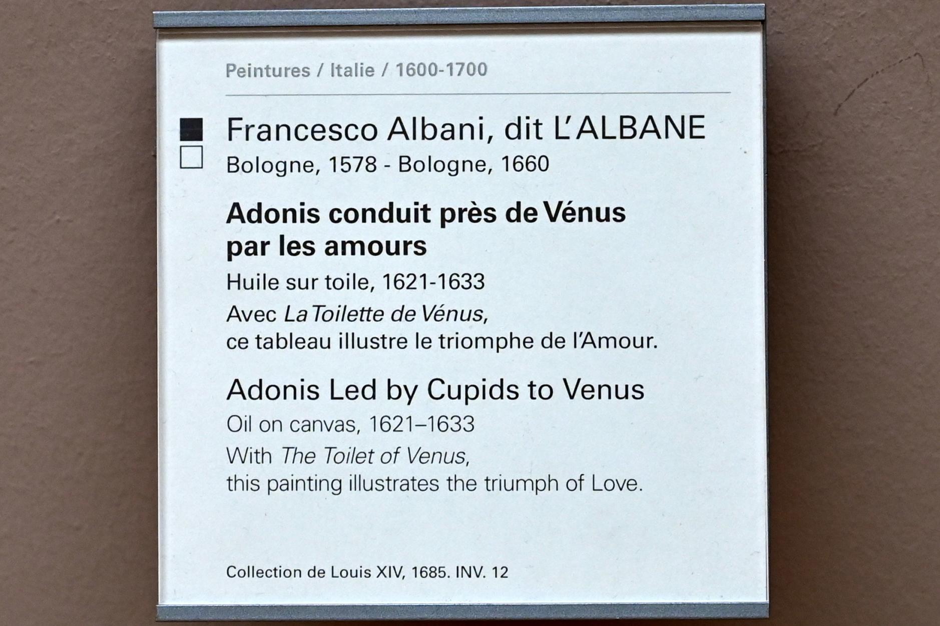 Francesco Albani (1599–1655), Adonis wird von Amoren zur Venus geführt, Mantua, Villa La Favorita, jetzt Paris, Musée du Louvre, Saal 716d, 1621–1633, Bild 2/2