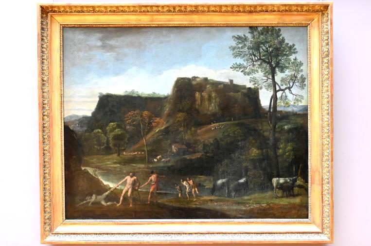Domenichino (Domenico Zampieri) (1602–1627), Landschaft mit Herkules, der Cacus aus seiner Höhle zieht, Paris, Musée du Louvre, Saal 716d, um 1621–1622