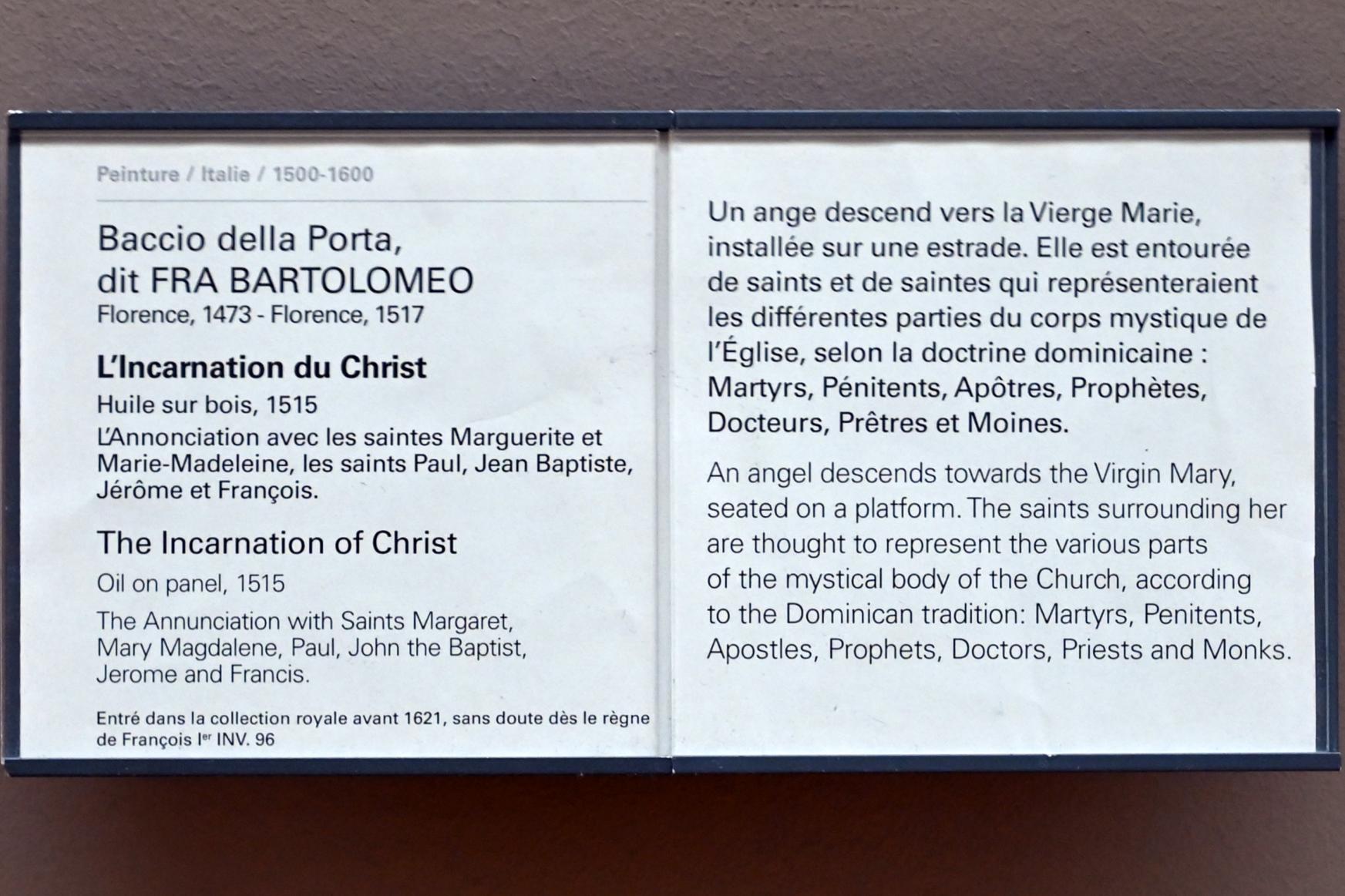 Fra Bartolomeo (Baccio della Porta) (1495–1516), Die Menschwerdung Christi, Paris, Musée du Louvre, Saal 710j, 1515, Bild 2/2