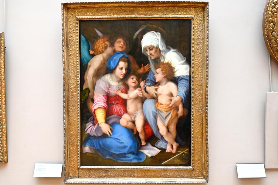 Andrea del Sarto (1512–1529), Die Jungfrau Maria, das Jesuskind, die heilige Elisabeth, der kleine heilige Johannes der Täufer und zwei Engel (Die Heilige Familie mit Engeln), Paris, Musée du Louvre, Saal 710j, um 1516