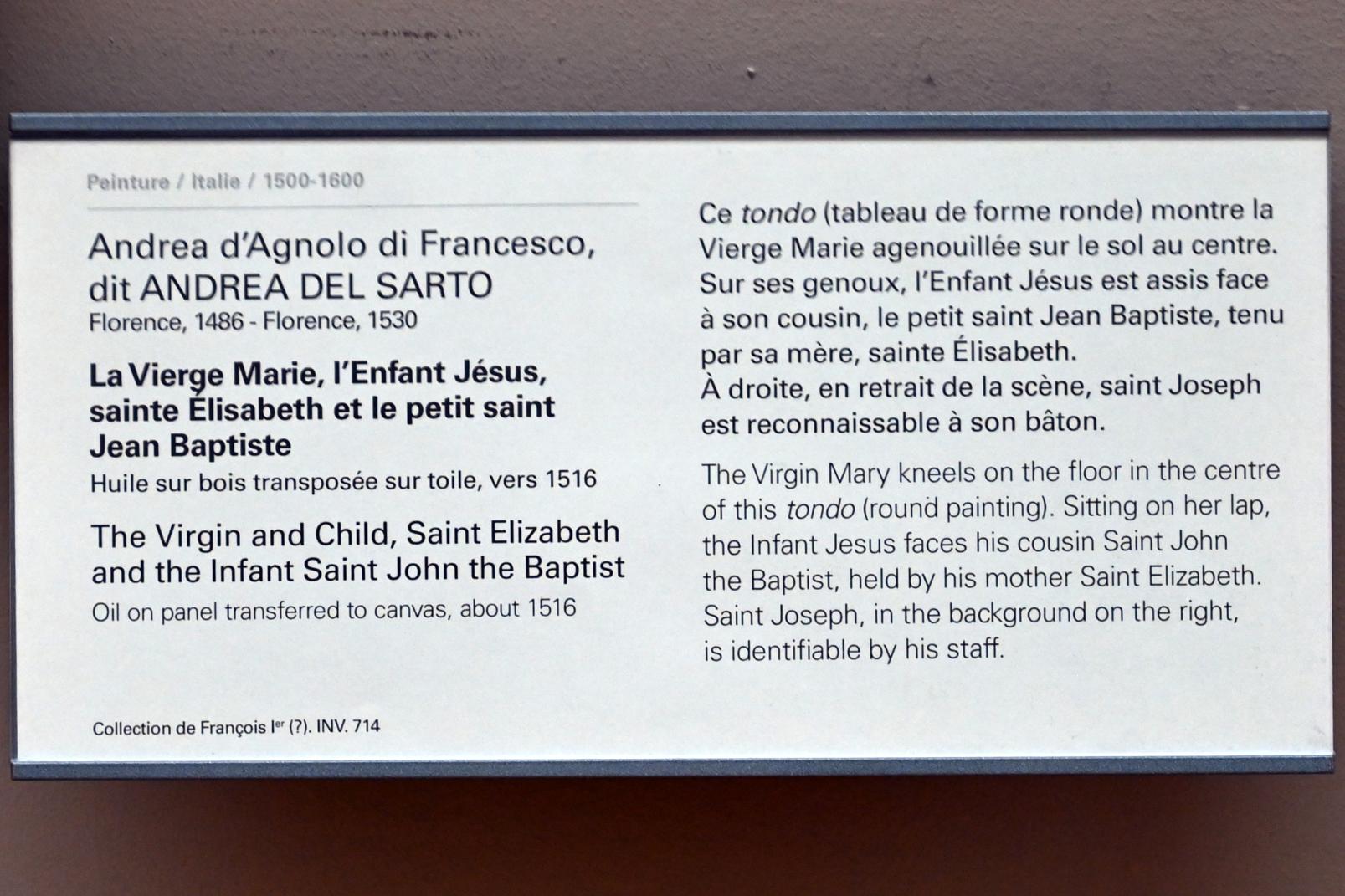 Andrea del Sarto (1512–1529), Die Heilige Familie mit der heiligen Elisabeth und dem Johannesknaben, Paris, Musée du Louvre, Saal 710j, um 1516, Bild 2/2