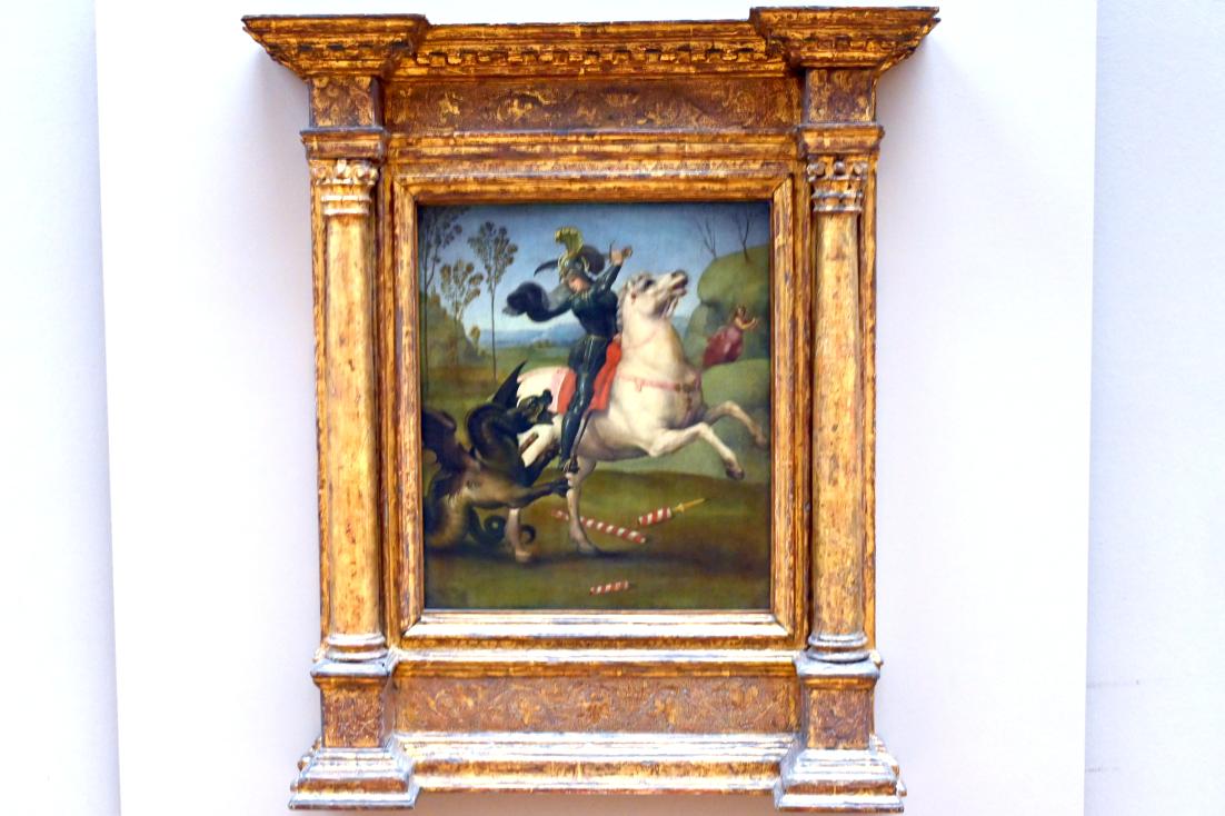 Raffael (Raffaello Sanzio da Urbino, Raffaello Santi) (1501–1519), Der heilige Georg im Kampf mit dem Drachen, Paris, Musée du Louvre, Saal 710f, um 1503–1505