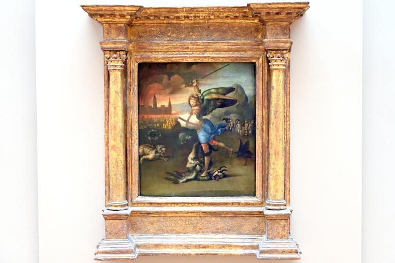 Raffael (Raffaello Sanzio da Urbino, Raffaello Santi) (1501–1519), Der heilige Michael besiegt den Satan (Der kleine heilige Michael), Paris, Musée du Louvre, Saal 710f, um 1503–1505