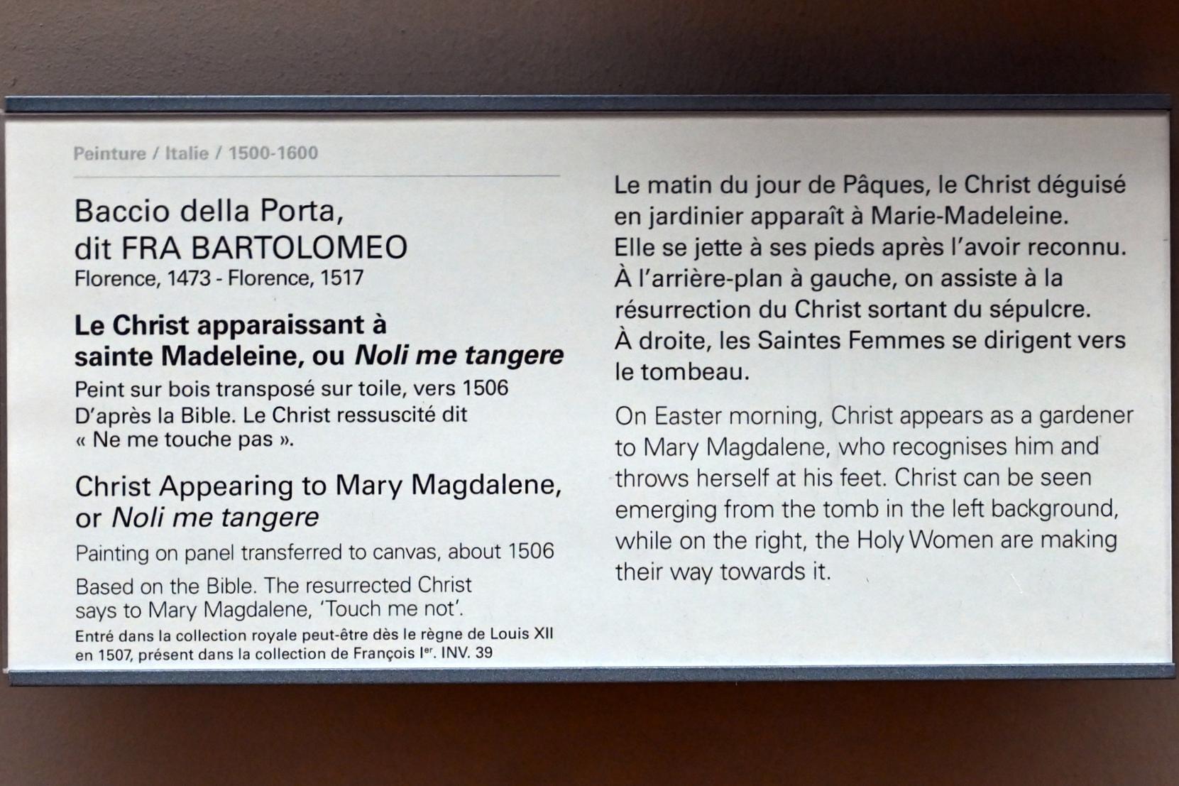 Fra Bartolomeo (Baccio della Porta) (1495–1516), Christus erscheint der Heiligen Magdalena (Noli me tangere), Paris, Musée du Louvre, Saal 710f, um 1506, Bild 2/2