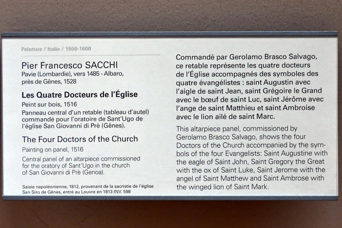 Pier Francesco Sacchi (1516), Die vier Kirchenlehrer, Genua, Commenda di San Giovanni di Pré, jetzt Paris, Musée du Louvre, Saal 710f, 1516, Bild 2/2