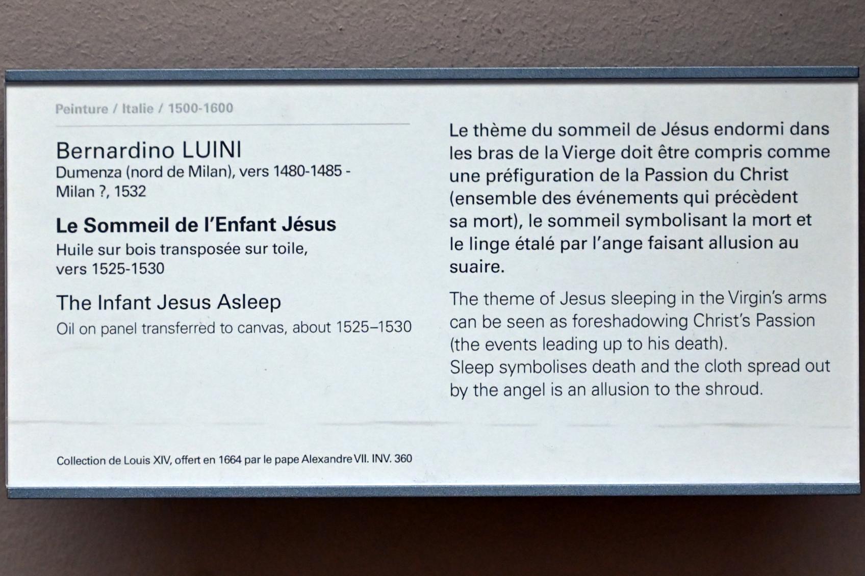 Bernardino Luini (1510–1527), Der schlafende Jesusknabe, Paris, Musée du Louvre, Saal 710f, um 1525–1530, Bild 2/2