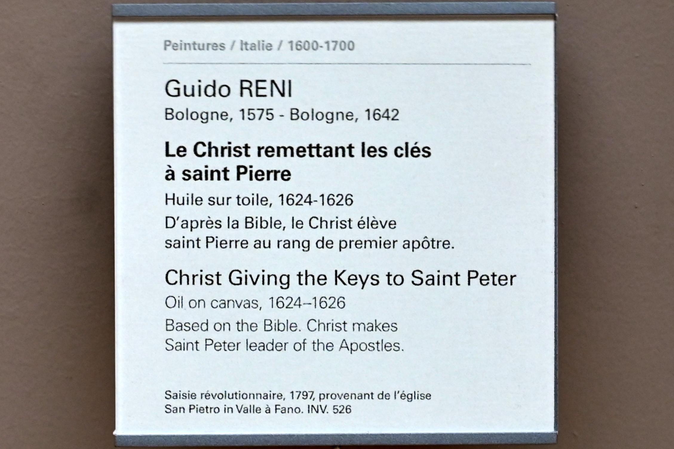 Guido Reni (1596–1641), Christus übergibt die Schlüssel an den heiligen Petrus, Paris, Musée du Louvre, Saal 716e, 1624–1626, Bild 2/2