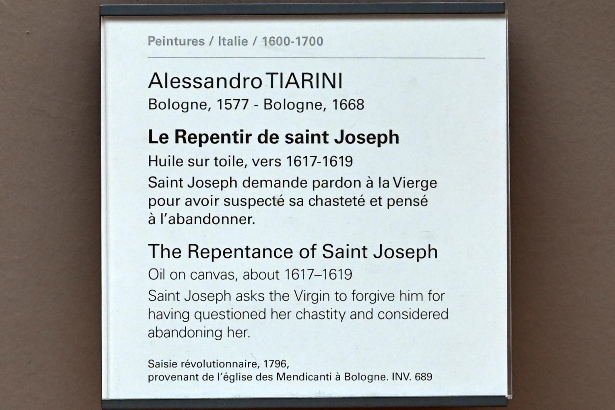 Alessandro Tiarini (1617–1631), Die Reue des Heiligen Josef, Bologna, Chiesa Santa Maria della Pietà, jetzt Paris, Musée du Louvre, Saal 716e, um 1617–1619, Bild 2/2