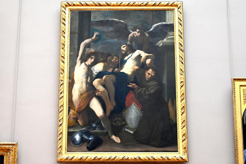 Carlo Bononi (1592–1626), Christus wird von den Engeln, dem Heiligen Sebastian und dem Heiligen Bernardin, angebetet, Paris, Musée du Louvre, Saal 716e, vor 1618