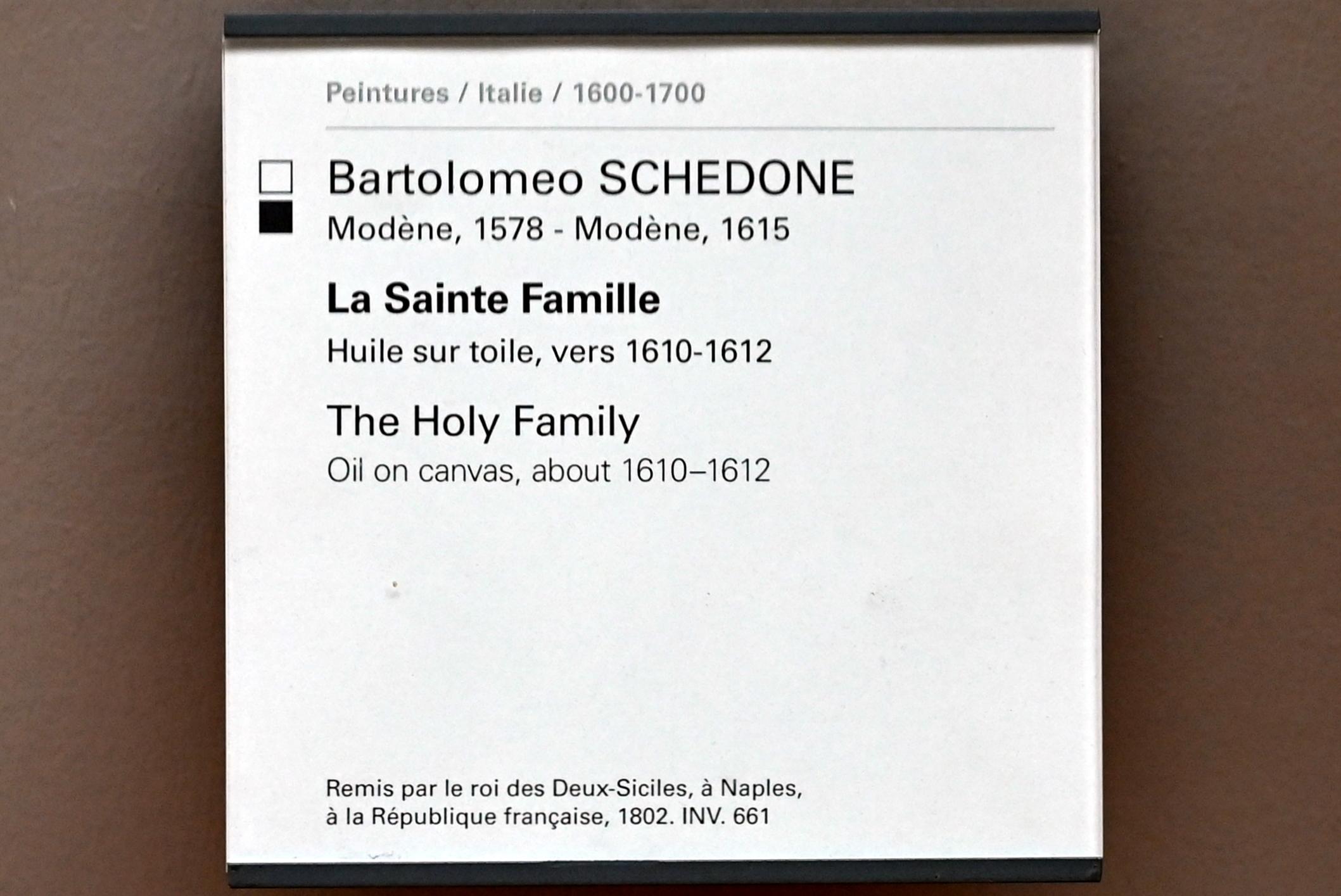 Bartolomeo Schedoni (1596–1615), Heilige Familie, Paris, Musée du Louvre, Saal 716e, um 1610–1612, Bild 2/2