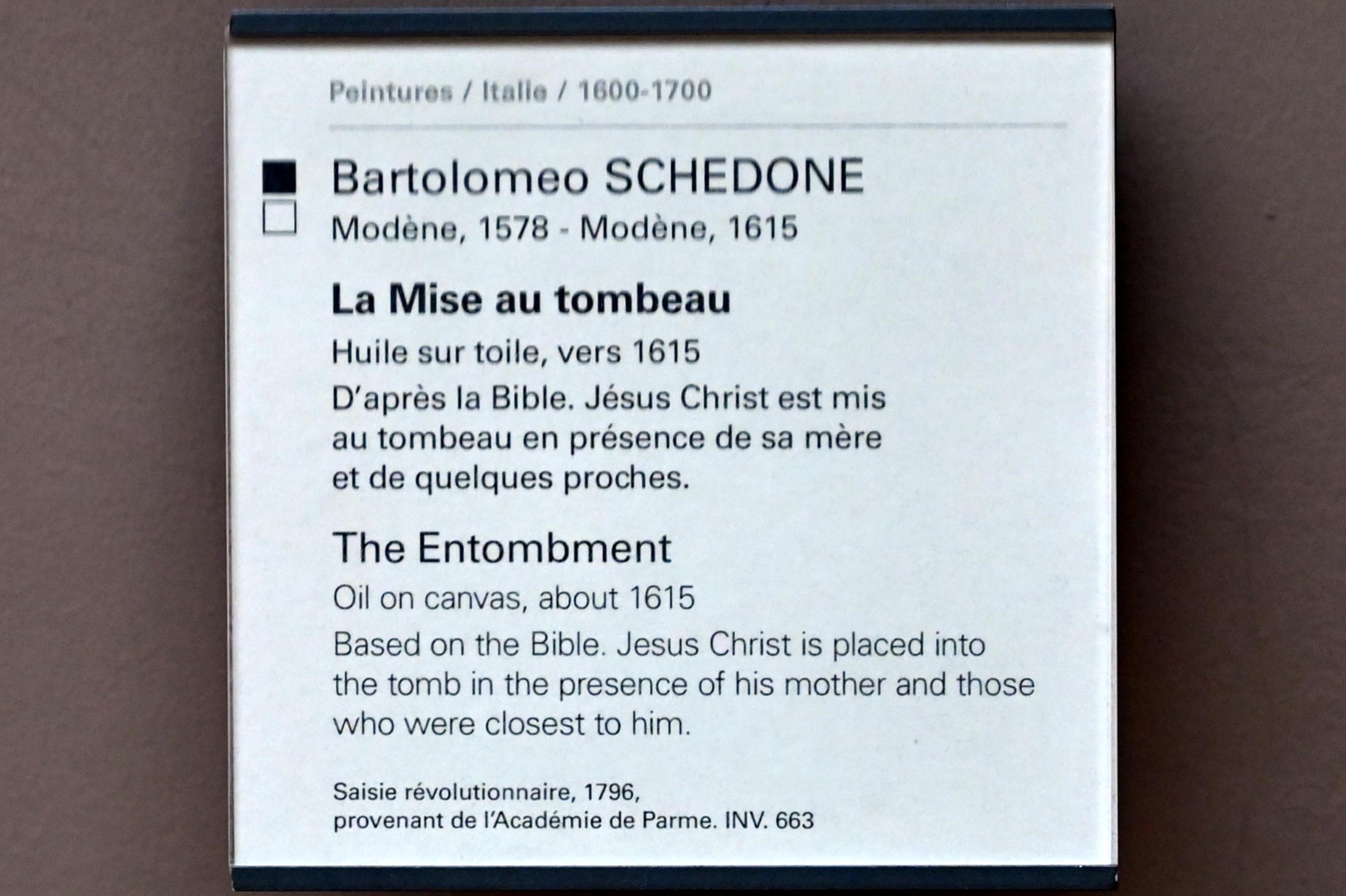Bartolomeo Schedoni (1596–1615), Grablegung Christi, Paris, Musée du Louvre, Saal 716e, um 1615, Bild 2/2