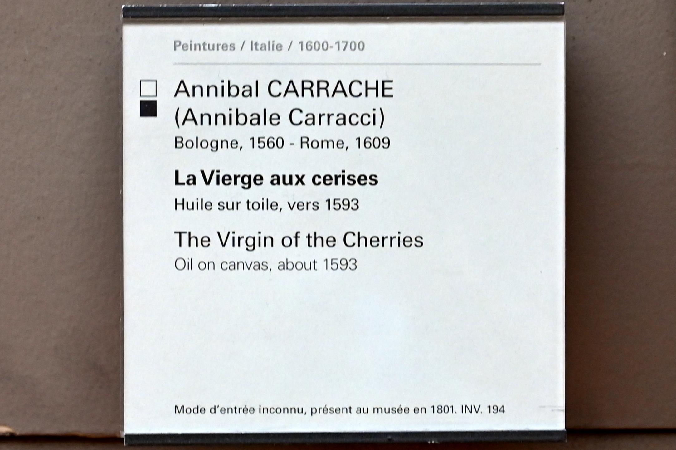Annibale Carracci (1582–1609), Madonna mit den Kirschen, Paris, Musée du Louvre, Saal 716e, um 1593, Bild 2/2