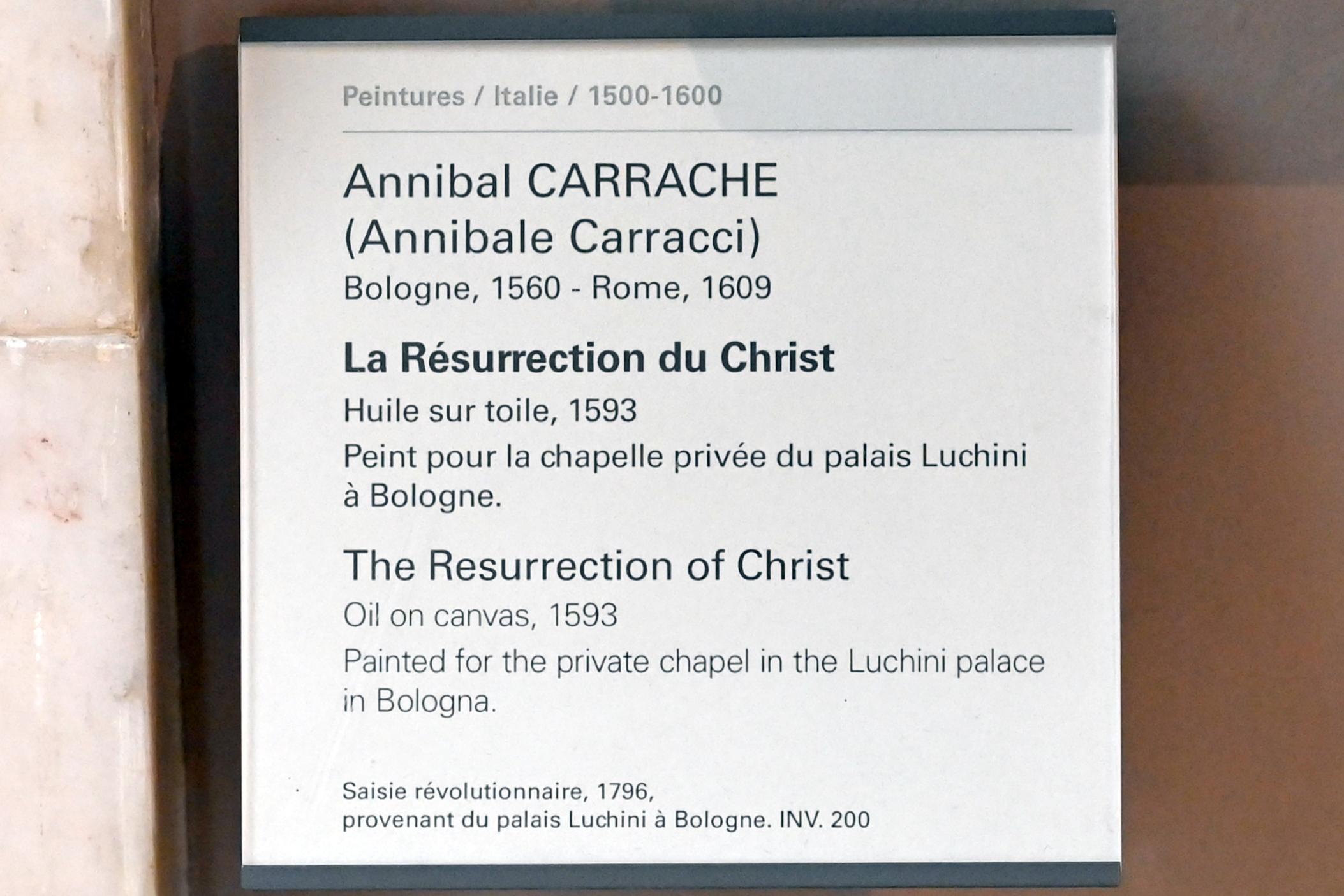 Annibale Carracci (1582–1609), Auferstehung Christi, Bologna, Palazzo Lucchini, jetzt Paris, Musée du Louvre, Saal 716e, 1593, Bild 2/2