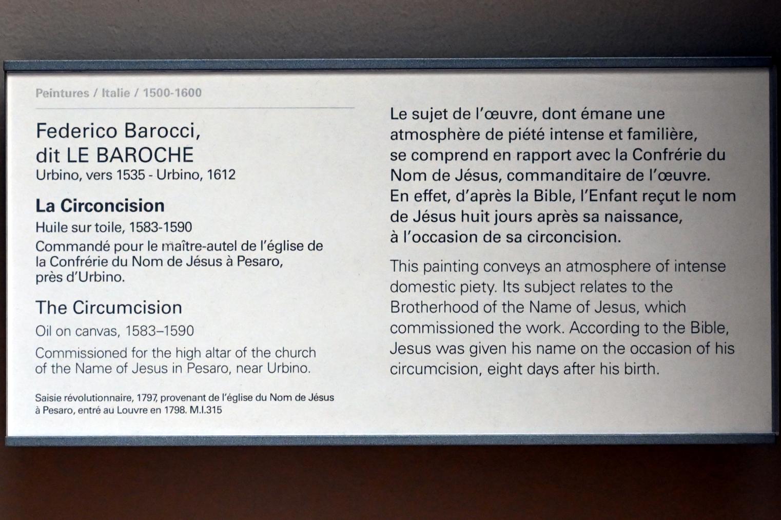 Federico Barocci (1557–1612), Beschneidung Christi, Pesaro, Chiesa del Nome di Dio, jetzt Paris, Musée du Louvre, Saal 716e, 1583–1590, Bild 2/2