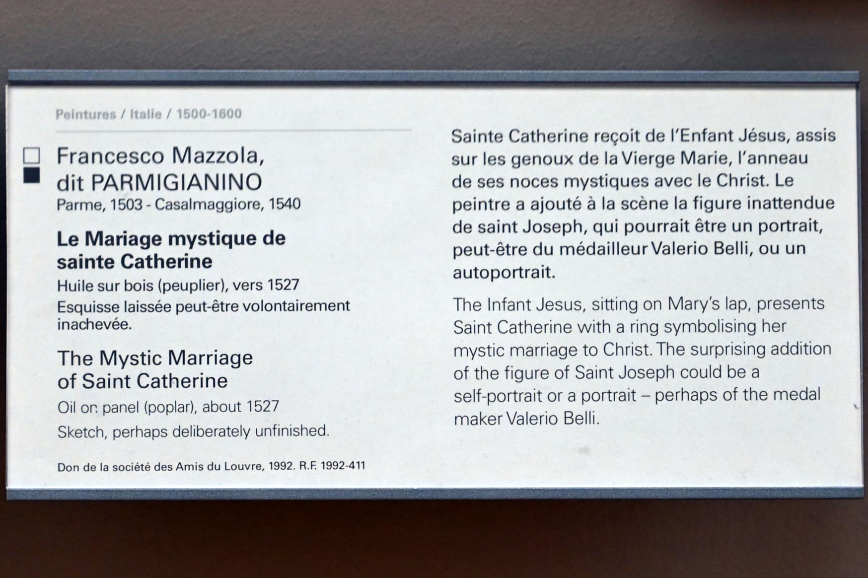 Parmigianino (Girolamo Francesco Maria Mazzola) (1519–1539), Die mystische Hochzeit der Heiligen Katharina, Paris, Musée du Louvre, Saal 716e, um 1527, Bild 2/2