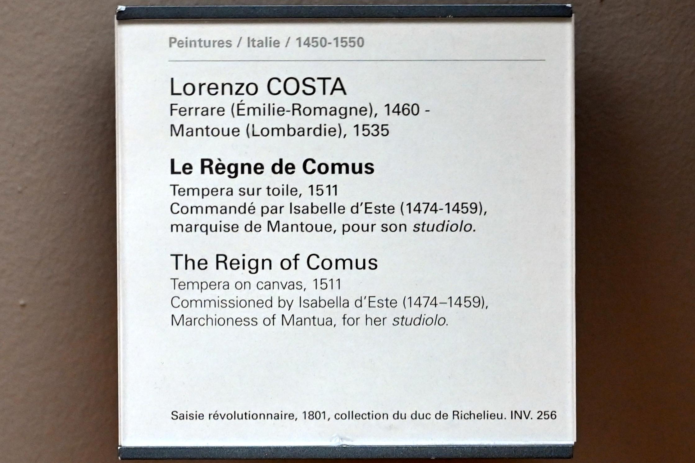 Lorenzo Costa der Ältere
 (1482–1522), Die Herrschaft des Komos, Mantua, Palazzo Ducale, jetzt Paris, Musée du Louvre, Saal 710g, 1511, Bild 2/2