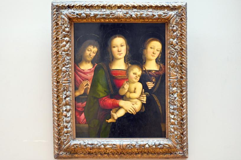 Pietro Perugino (Pietro di Cristoforo Vannucci) (1474–1517), Die Jungfrau Maria und das Jesuskind zwischen dem Heiligen Johannes dem Täufer und der Heiligen Katharina von Alexandria, Paris, Musée du Louvre, Saal 710h, um 1500