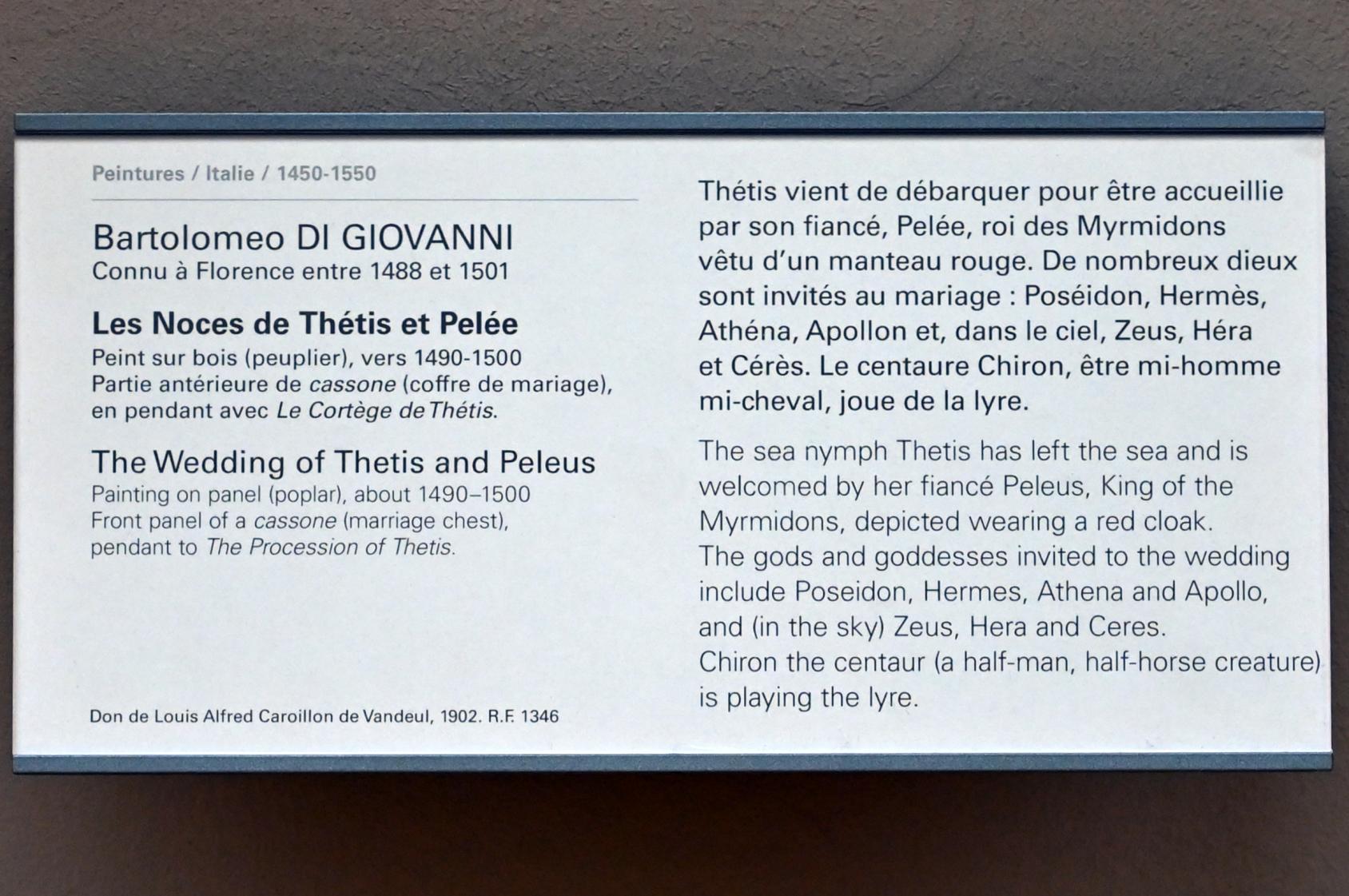 Bartolomeo di Giovanni (1495), Die Hochzeit von Thetis und Peleus, Paris, Musée du Louvre, Saal 710h, um 1490–1500, Bild 2/2