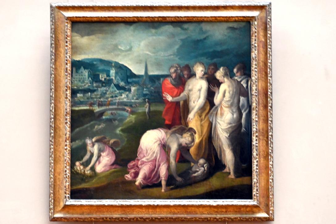 Nicolò dell’Abate (1532–1570), Moses wird dem Wasser gerettet, Paris, Musée du Louvre, Saal 712e, um 1565–1570, Bild 1/2
