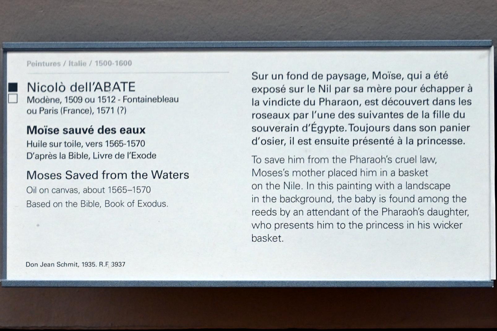 Nicolò dell’Abate (1532–1570), Moses wird dem Wasser gerettet, Paris, Musée du Louvre, Saal 712e, um 1565–1570, Bild 2/2