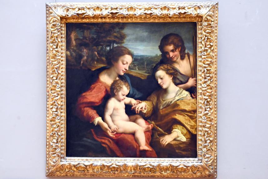 Antonio Allegri (Correggio) (1511–1532), Die mystische Hochzeit der Heiligen Katharina von Alexandria vor dem Heiligen Sebastian, Paris, Musée du Louvre, Saal 712e, um 1526–1527