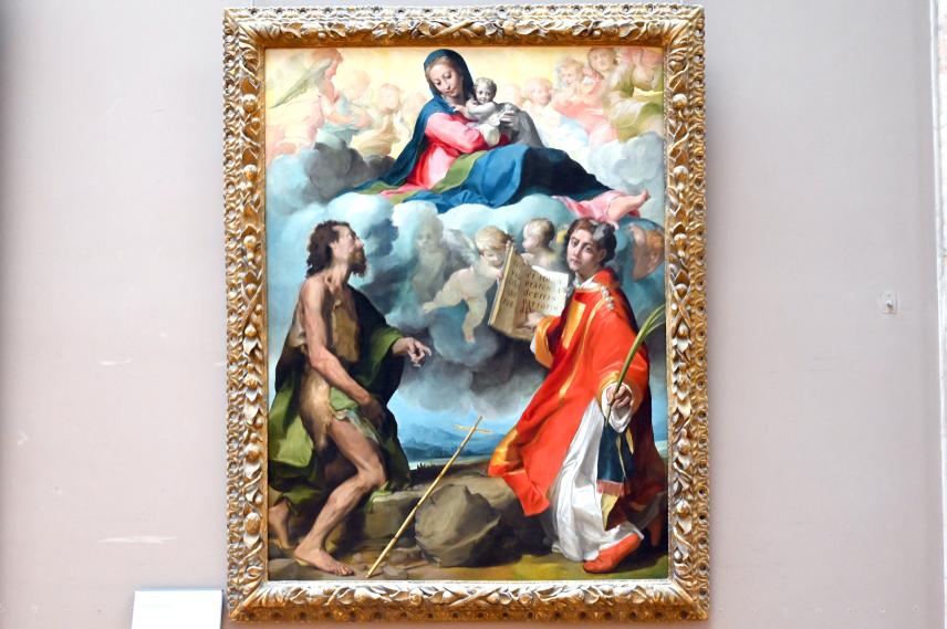 Michelangelo Anselmi (1535), Die glorreiche Jungfrau und das Kind zwischen dem Heiligen Johannes dem Täufer und dem Heiligen Stephanus, Paris, Musée du Louvre, Saal 712e, um 1530–1540