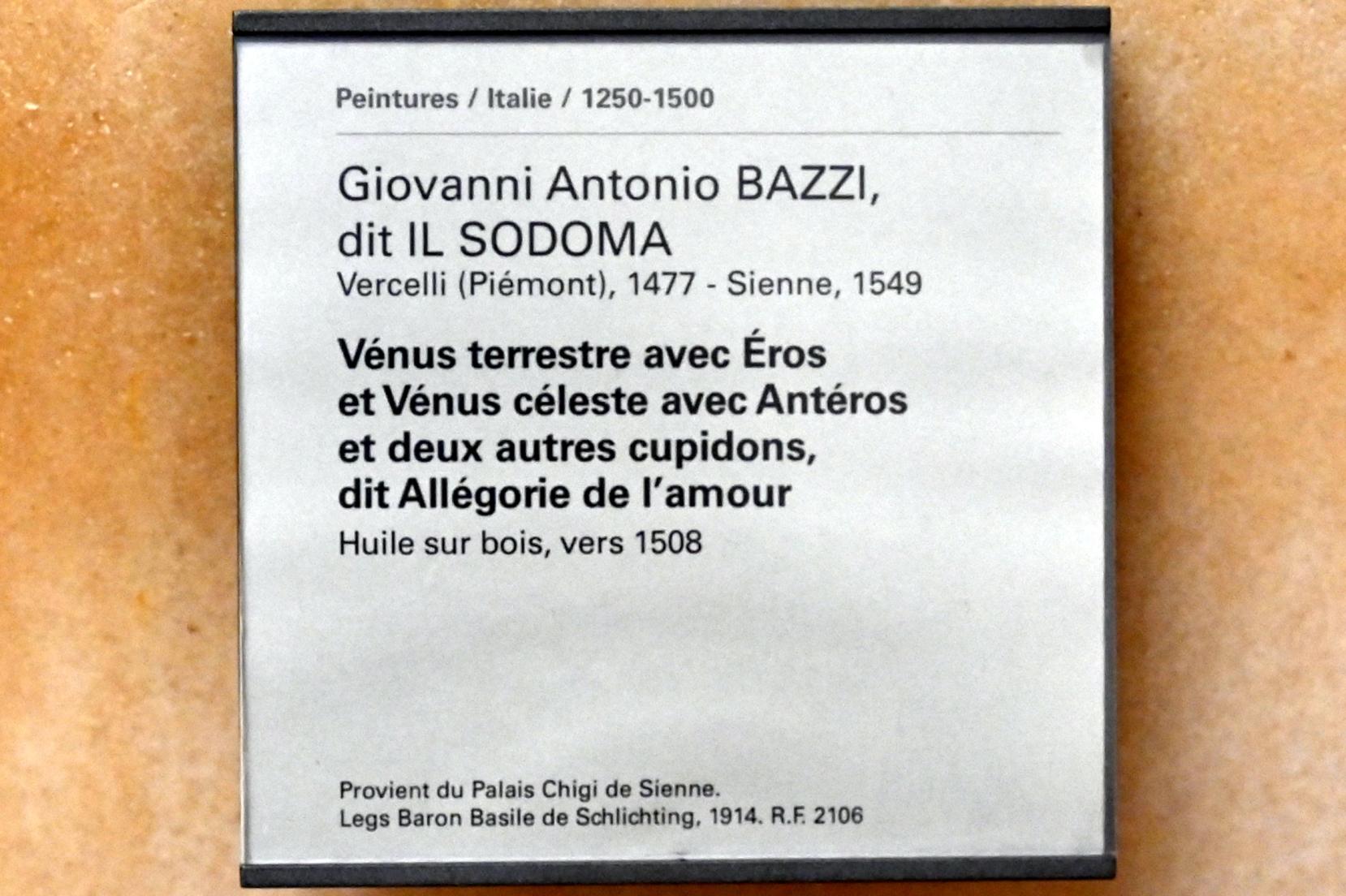Il Sodoma (Giovanni Antonio Bazzi) (1490–1544), Venus Terrestre mit Eros und Himmlische Venus mit Anteros und zwei weiteren Amoretten (Allegorie der Liebe), Paris, Musée du Louvre, Saal 709, um 1508, Bild 2/2