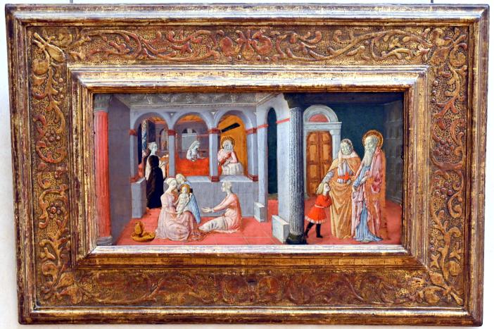 Matteo di Giovanni (1455–1478), Die Geburt der Jungfrau Maria, Paris, Musée du Louvre, Saal 709, um 1450–1460