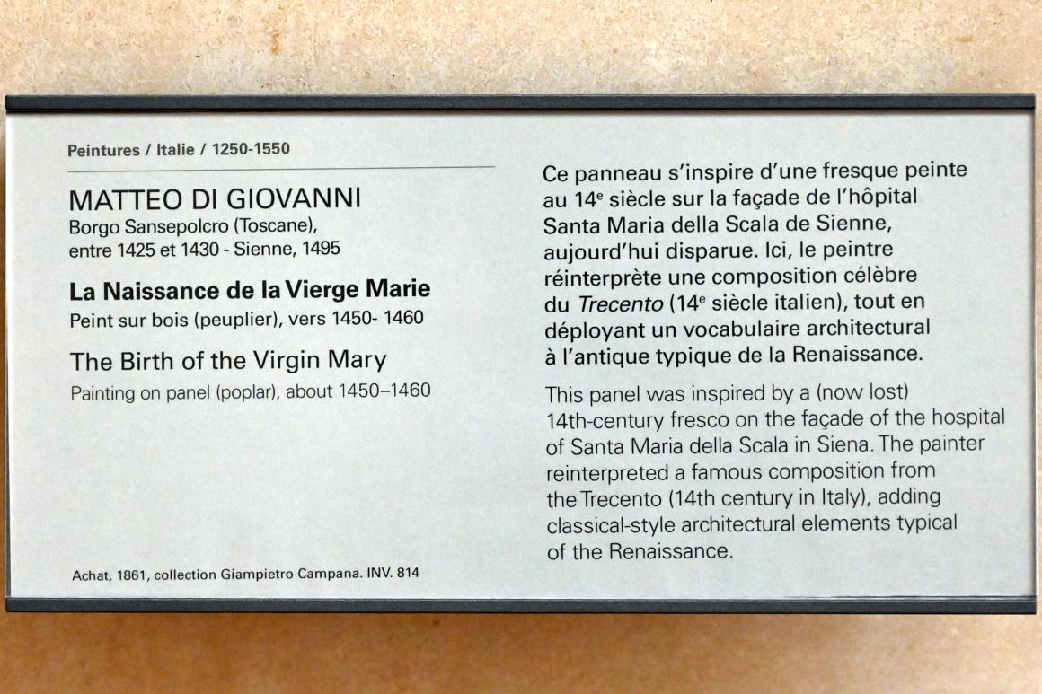 Matteo di Giovanni (1455–1478), Die Geburt der Jungfrau Maria, Paris, Musée du Louvre, Saal 709, um 1450–1460, Bild 2/2