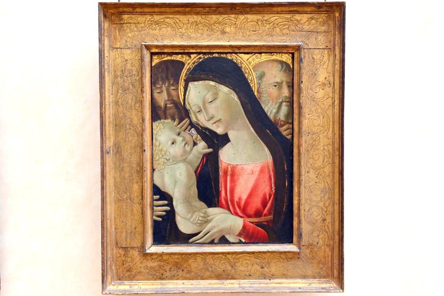 Neroccio di Bartolomeo de' Landi (1480), Die Jungfrau Maria und das Jesuskind zwischen dem Heiligen Johannes dem Täufer und dem Heiligen Antonius, Paris, Musée du Louvre, Saal 709, um 1480