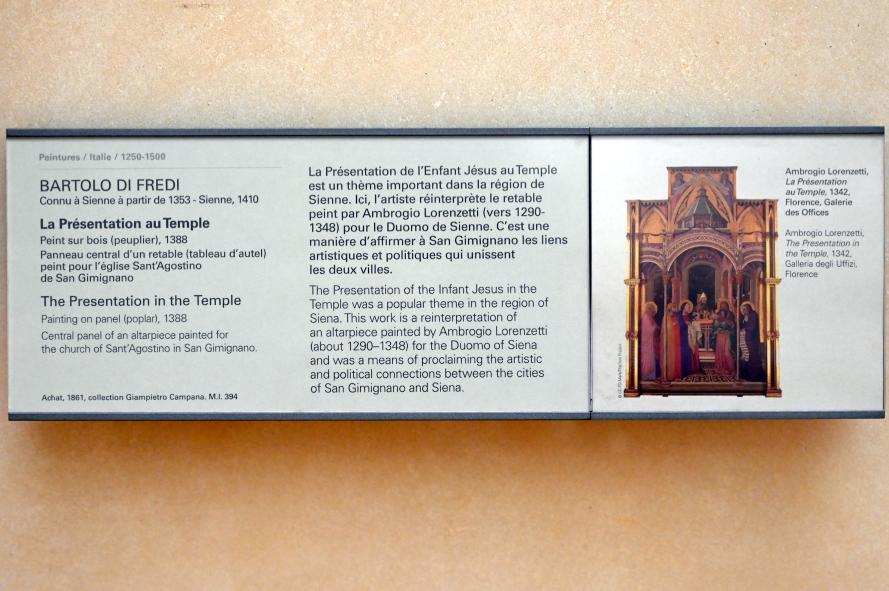 Bartolo di Fredi (1365–1390), Darstellung des Herrn, San Gimignano, Chiesa di Sant'Agostino, jetzt Paris, Musée du Louvre, Saal 709, 1388, Bild 2/2