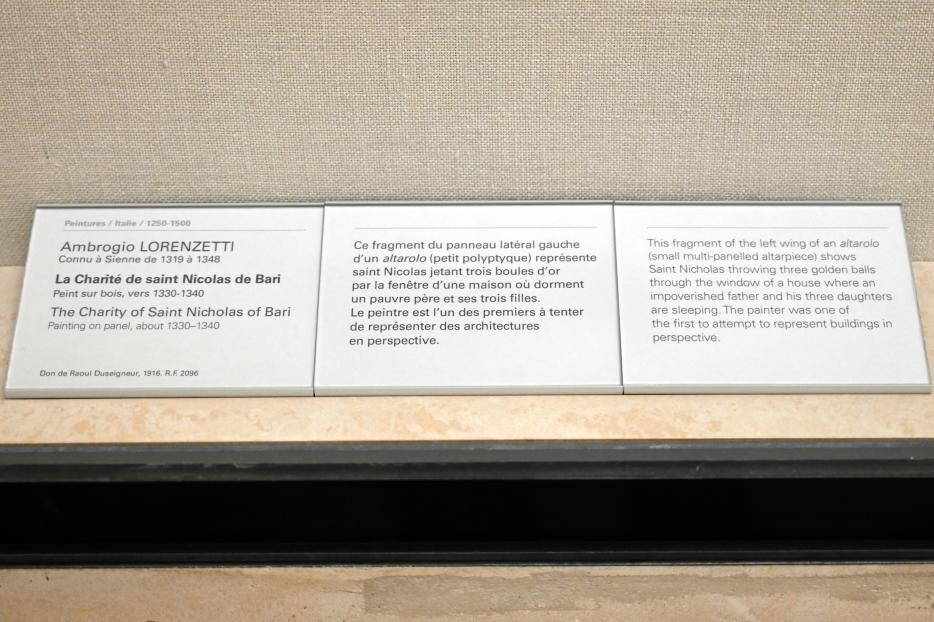 Ambrogio Lorenzetti (1322–1335), Die Barmherzigkeit des heiligen Nikolaus, Paris, Musée du Louvre, Saal 709, um 1330–1340, Bild 2/2